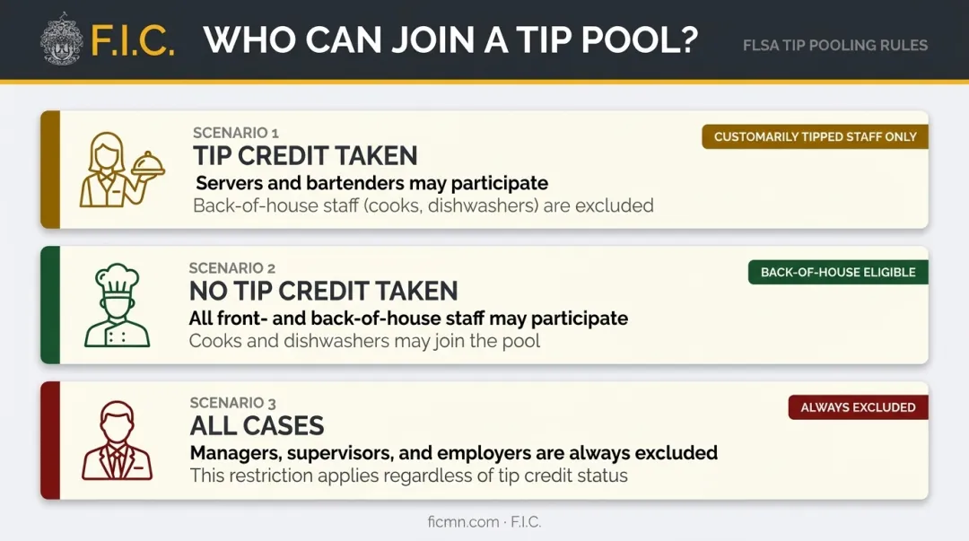 tip pooling rules comparison chart based on tip credit employer status