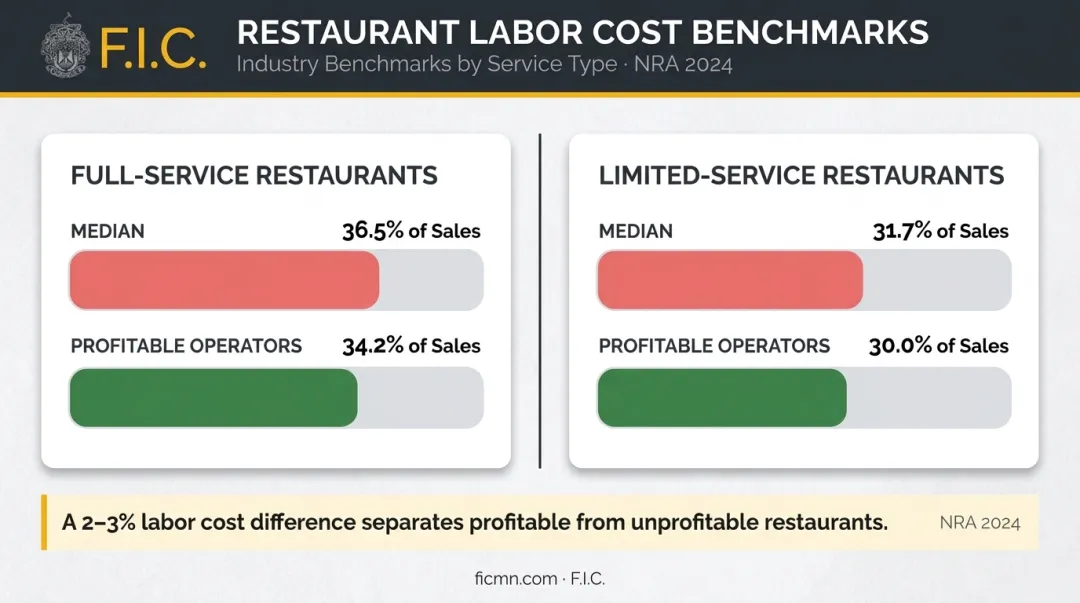 restaurant labor cost benchmarks full-service versus limited-service profitable operators comparison