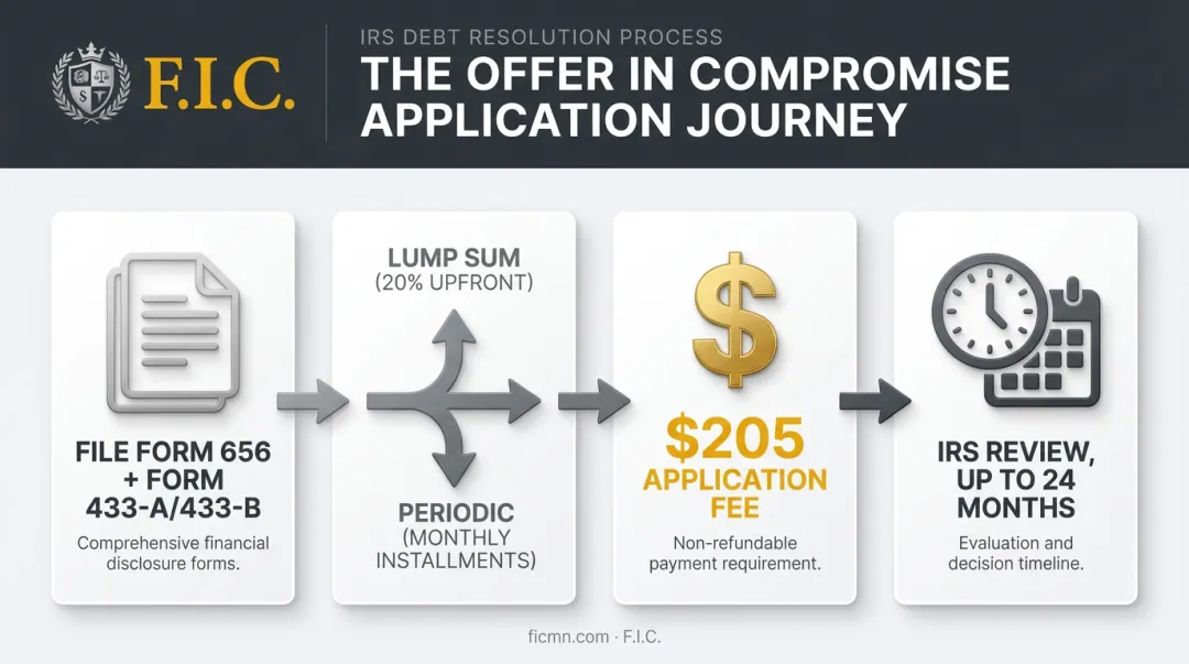 Offer in Compromise application process steps from filing to IRS decision