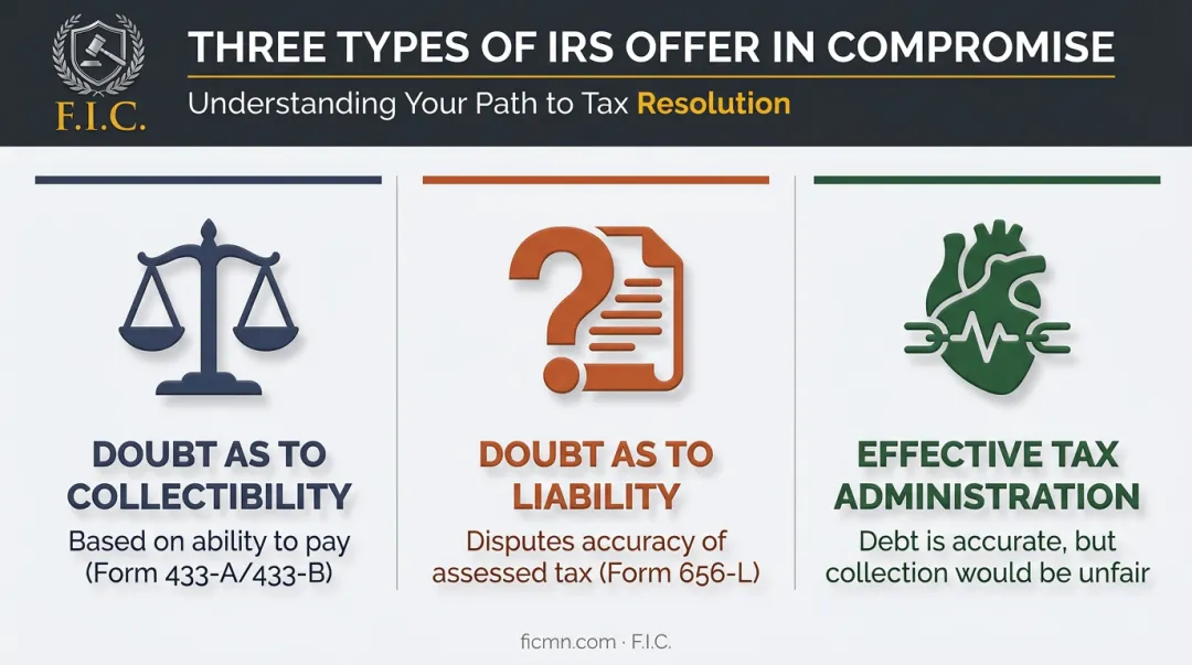 Three types of IRS Offer in Compromise comparison chart