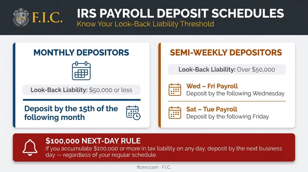 Monthly versus semi-weekly IRS tax deposit schedule rules and deadlines comparison