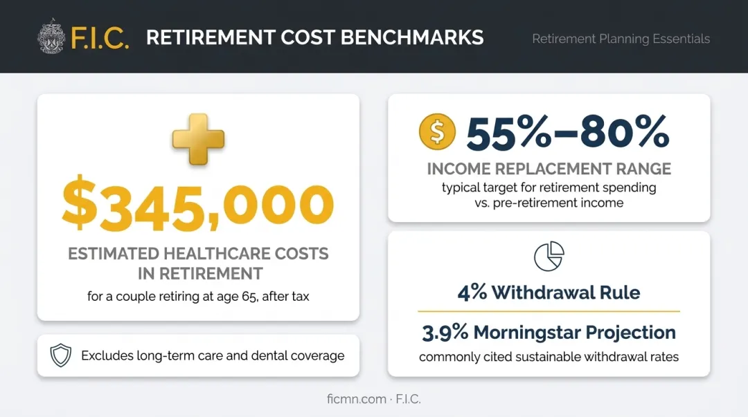 Retirement healthcare cost breakdown infographic showing 345000 dollar estimate for couples