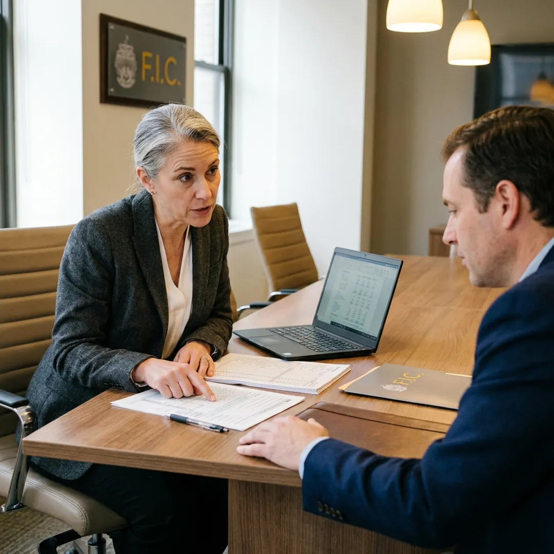 Accountant reviewing tax documents with client