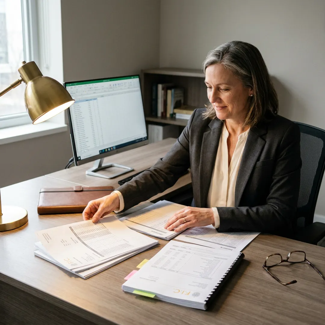 Accountant organizing business financial records