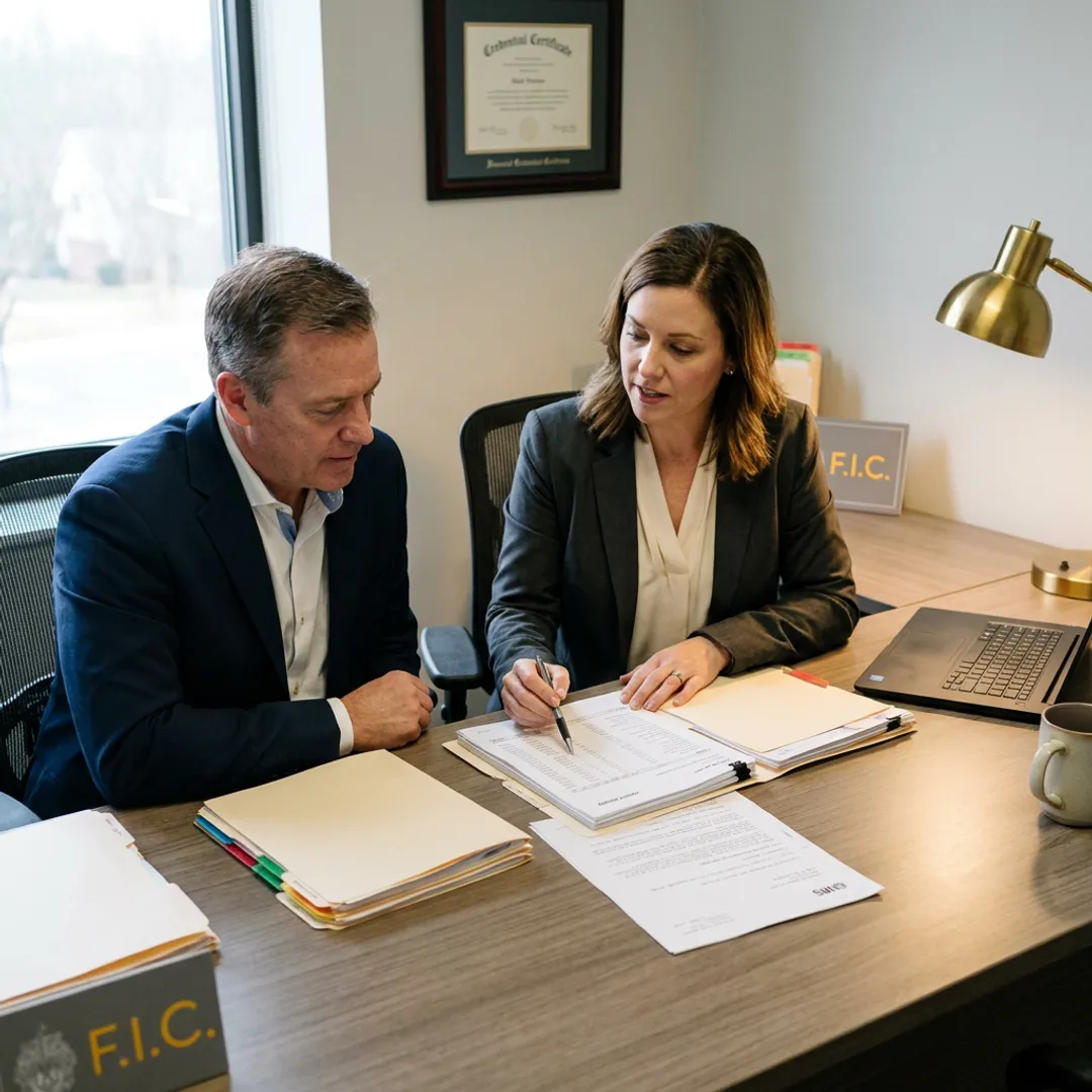 Advisor organizing audit records with a client