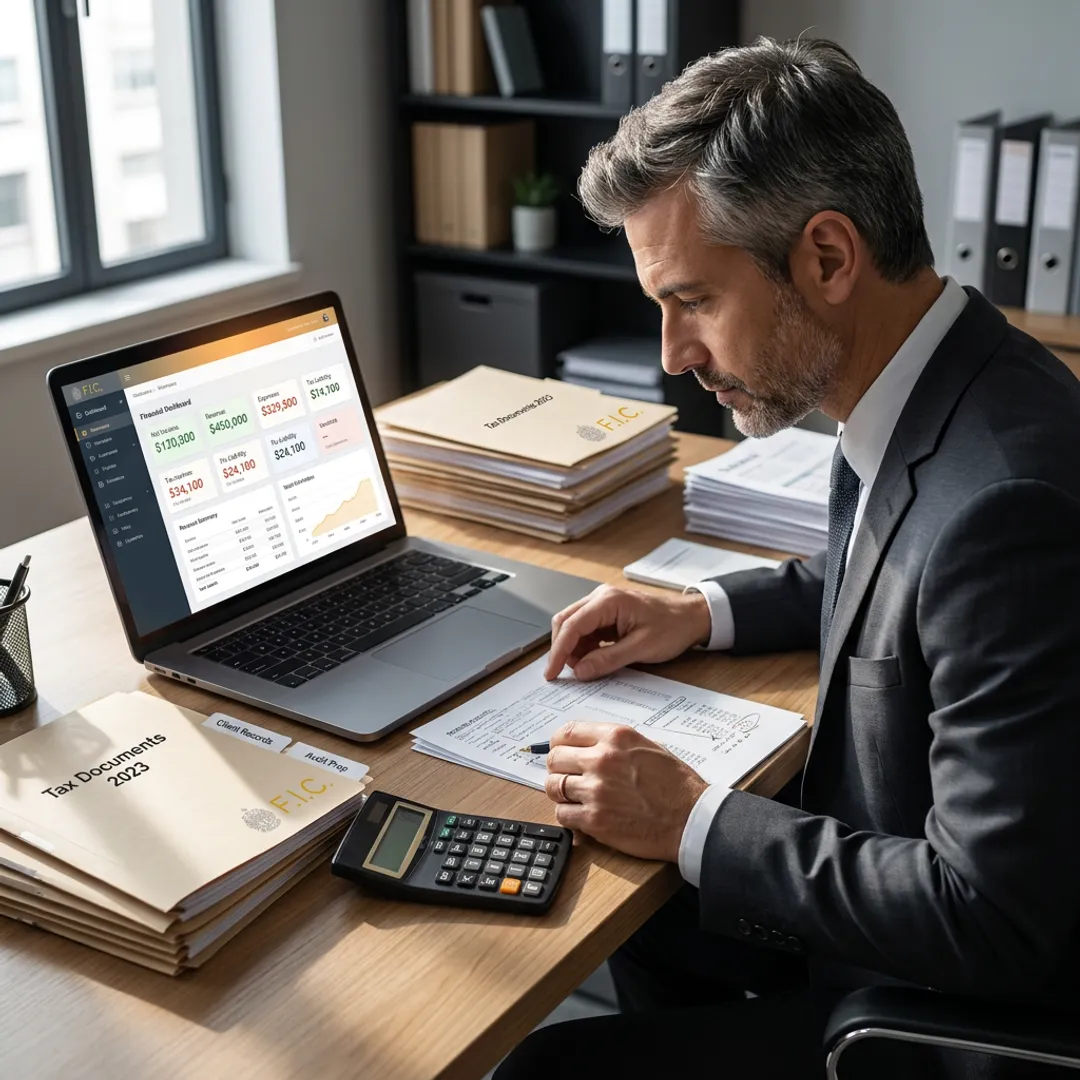 Accountant reviewing business financial reports