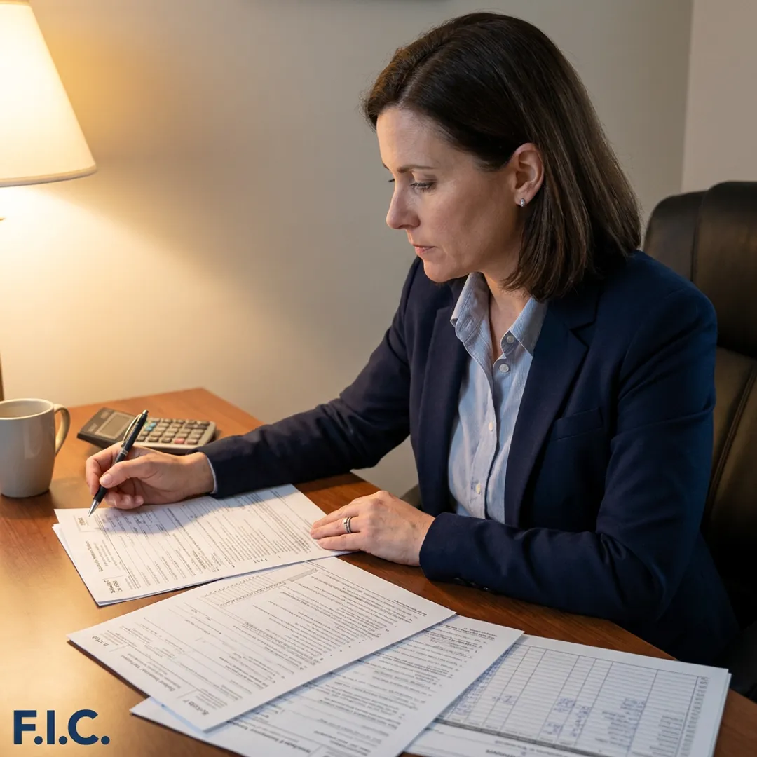 Accountant reviewing Illinois business tax records