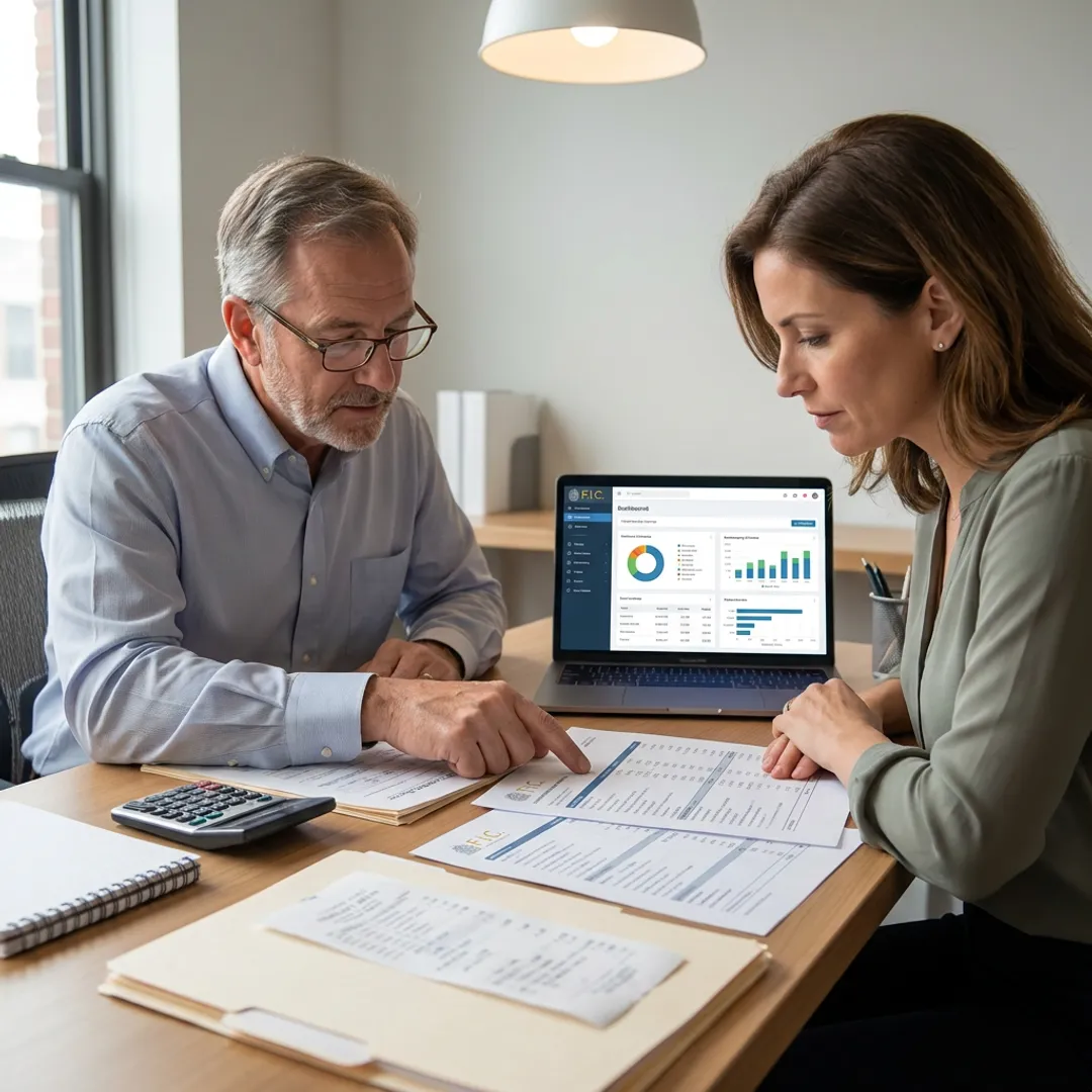 Nonprofit accounting advisor reviewing financial reports