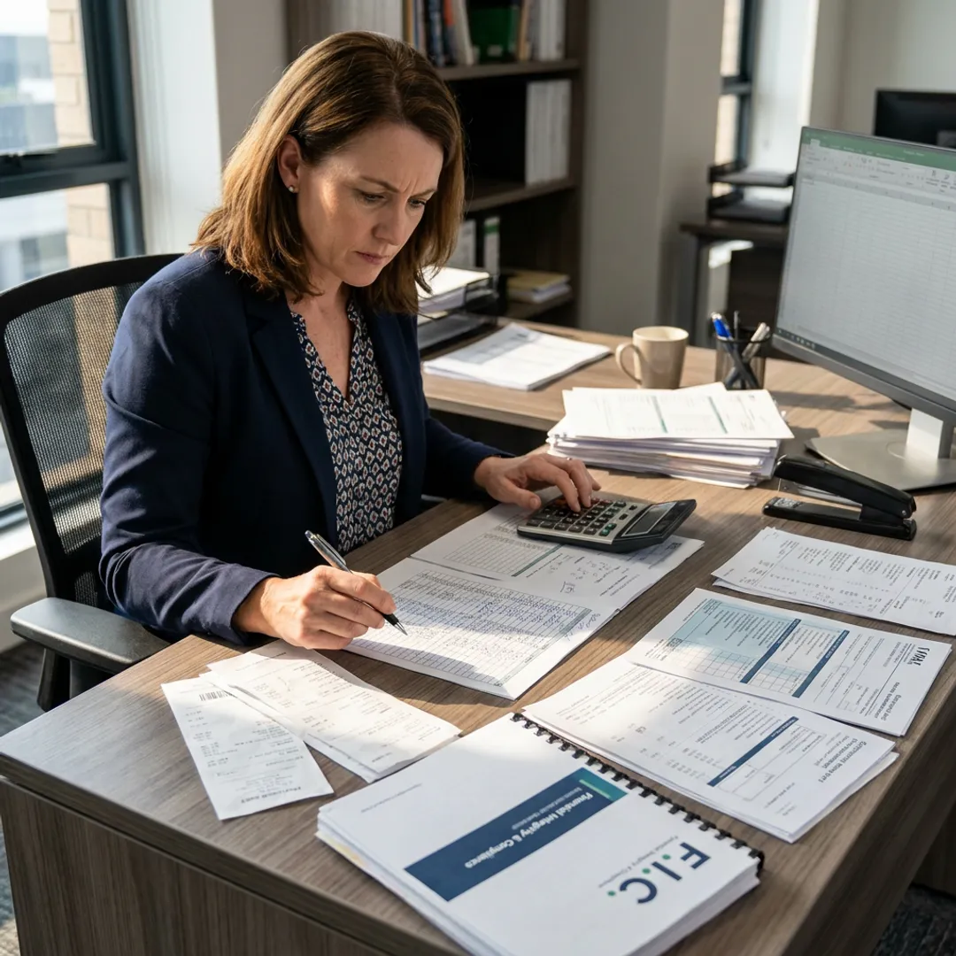 Accountant reviewing bookkeeping and tax documents