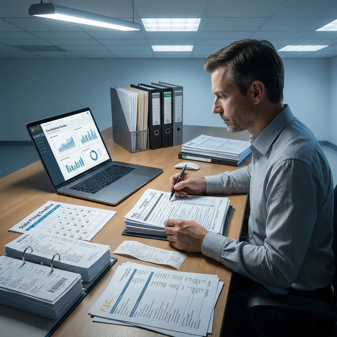 Consultant reviewing sales tax filing process