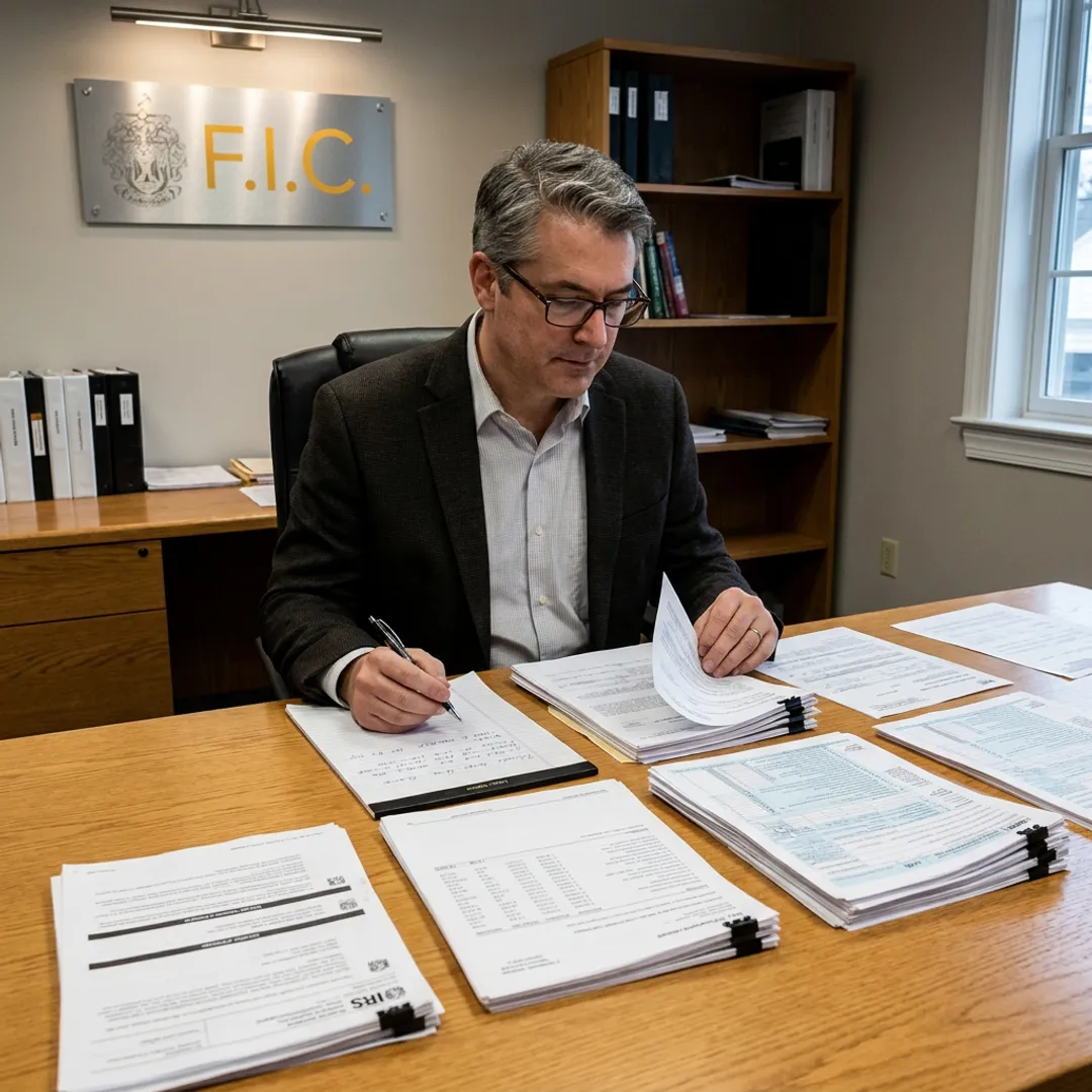 Tax consultant organizing IRS documents