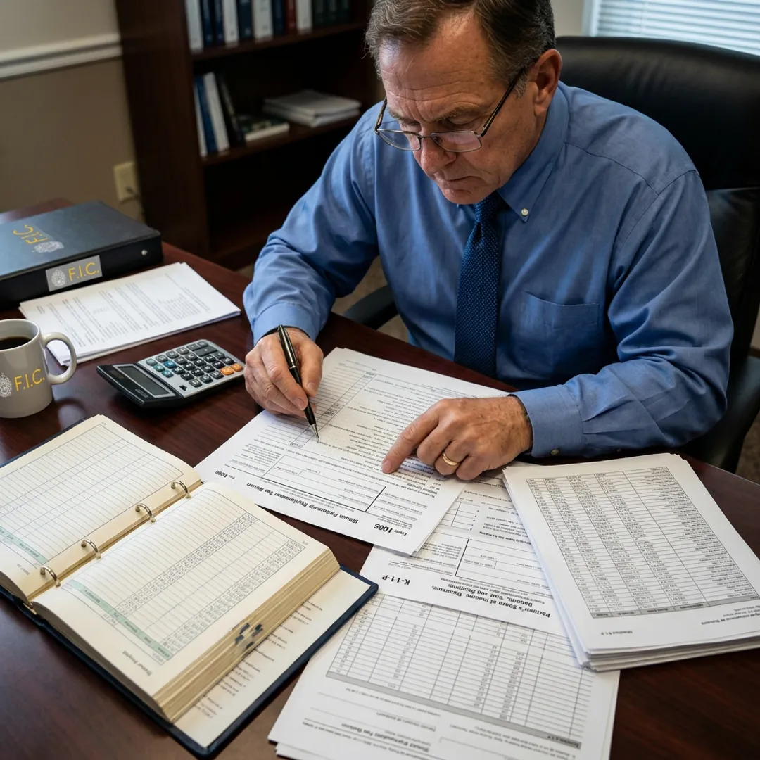 Tax professional reviewing partnership return documents