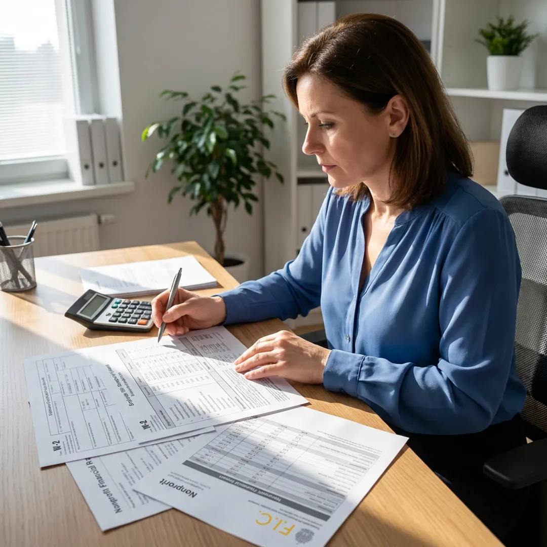 Payroll specialist reviewing nonprofit payroll reports