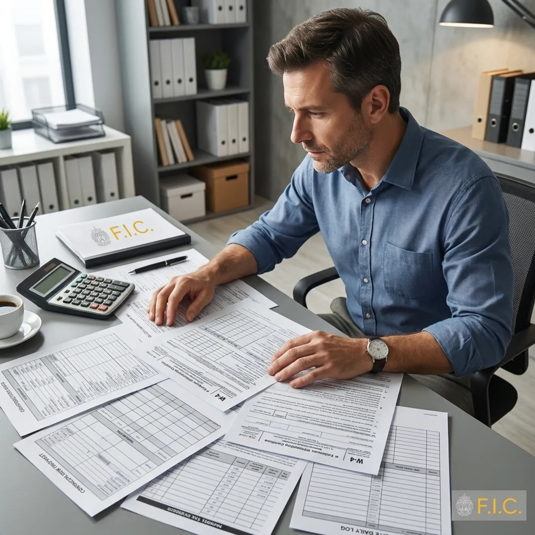 Payroll consultant reviewing construction timesheets