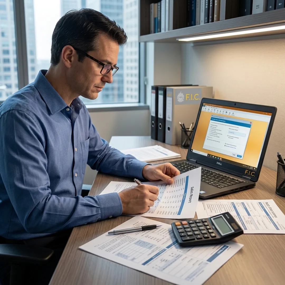 Sales tax specialist reviewing return documents