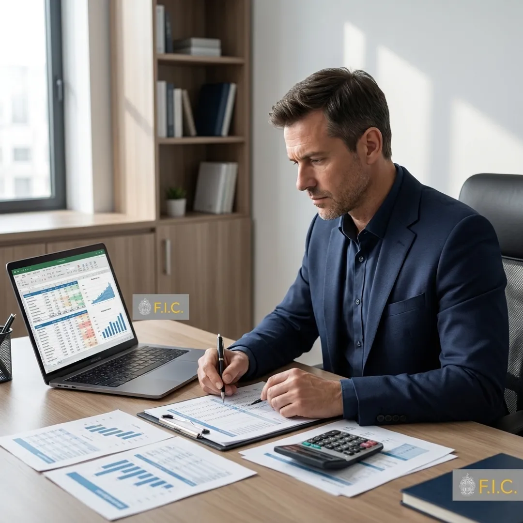 Accounting professional reviewing financial reports