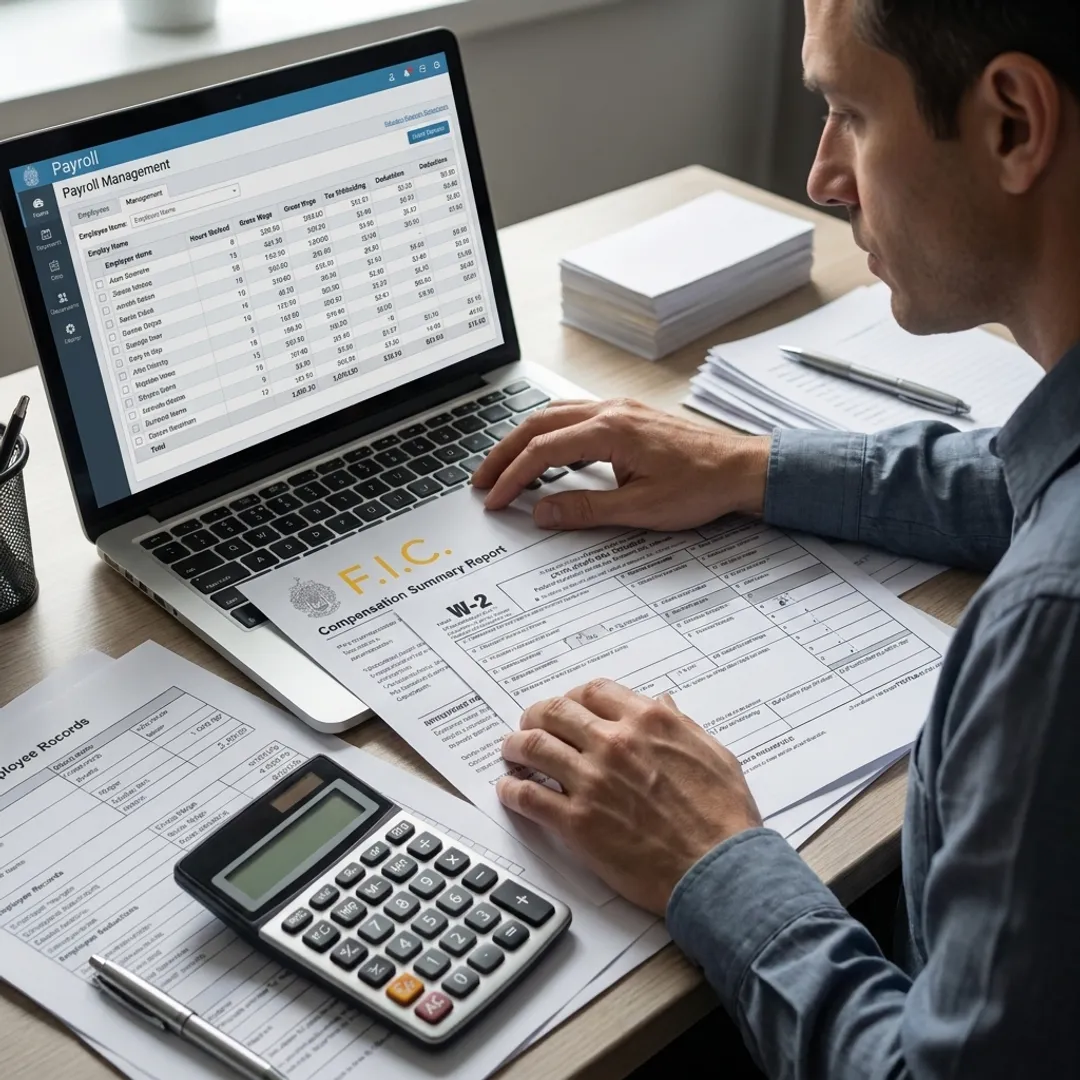 Payroll specialist reviewing employee compensation records