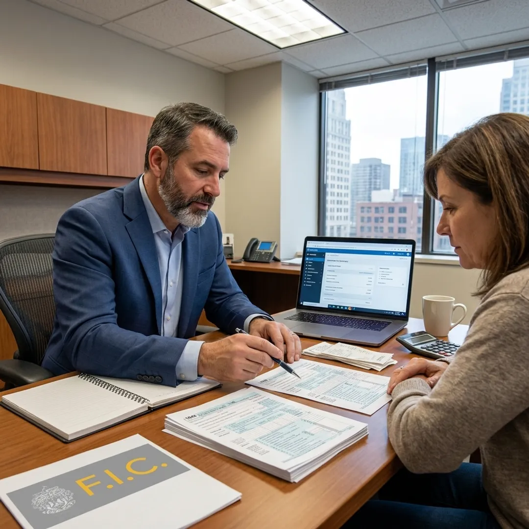 Accountant reviewing tax documents with a client