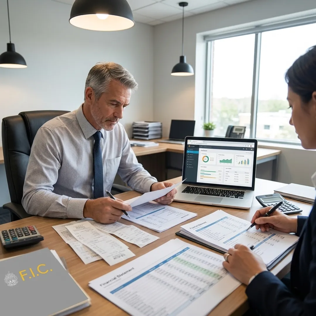 Accountant reviewing financial reports with small business owner