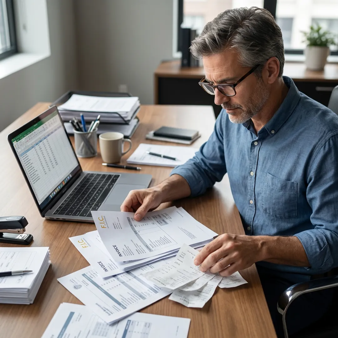 Bookkeeper preparing small business financial records