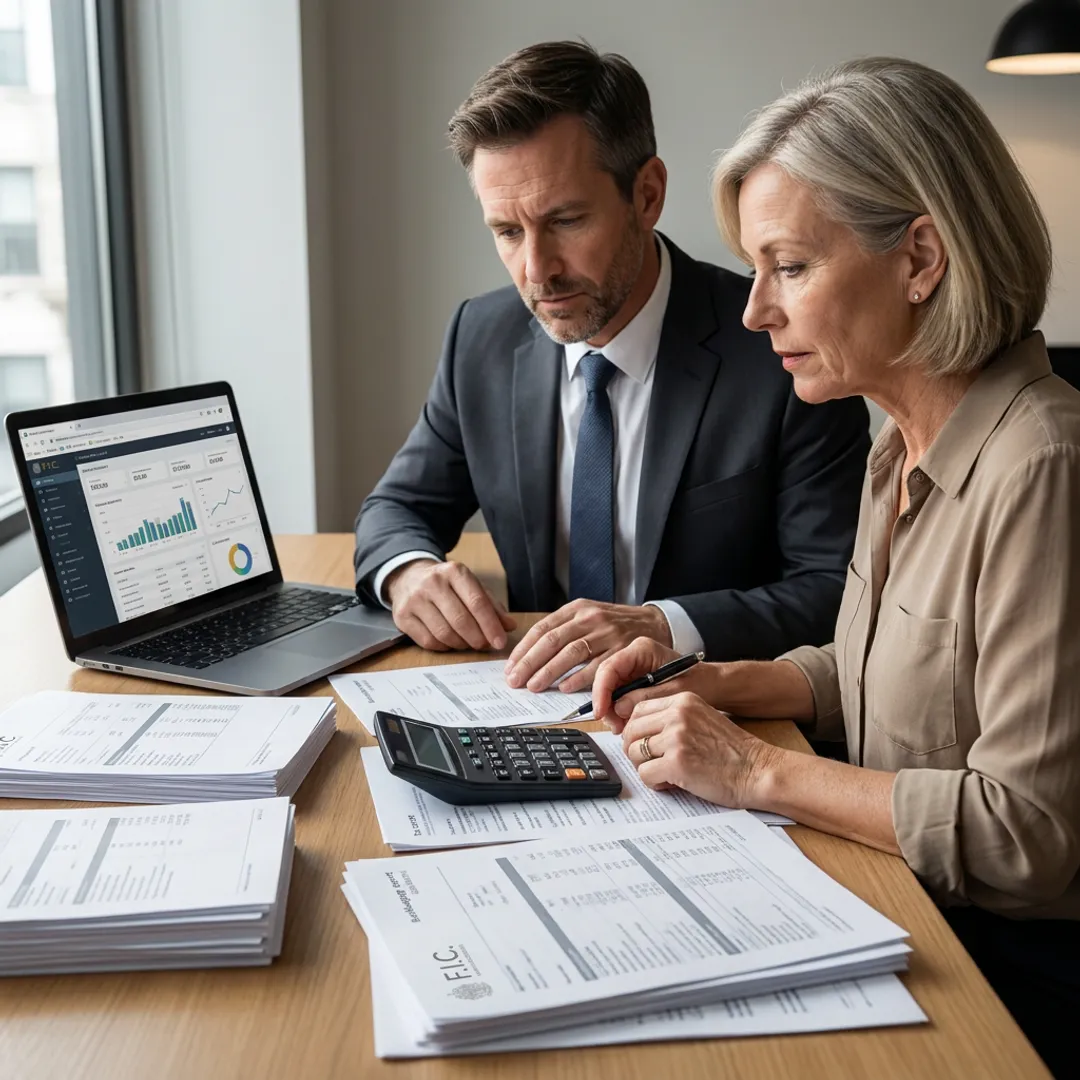 Advisor discussing financial records with business owner