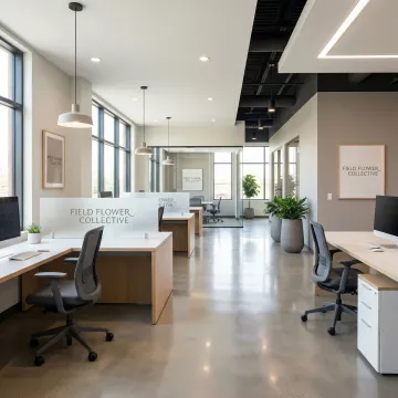 Modern commercial office interior with stylish furniture and professional design elements