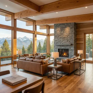 Custom-designed Montana home interior with mountain views and natural materials