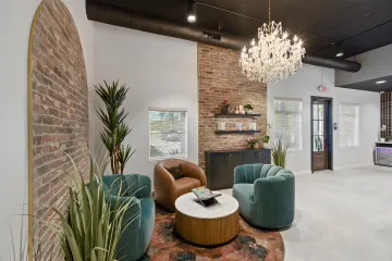 Design team collaborating on workplace interior concepts with client