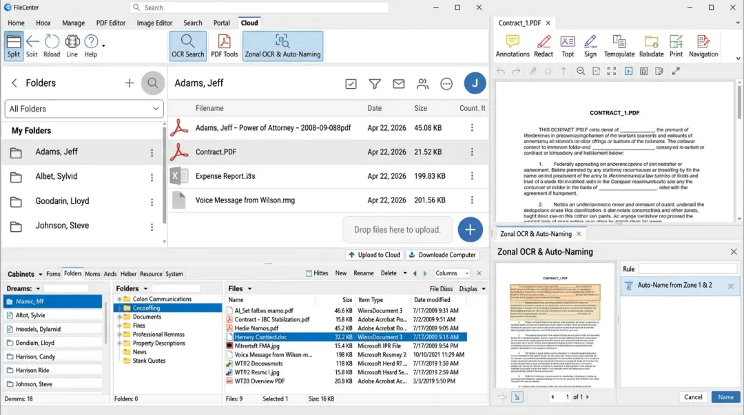 FileCenter document management software dashboard showing OCR search interface