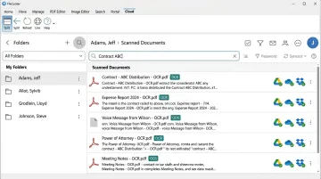 FileCenter document management interface showing OCR scanning and automatic file organization
