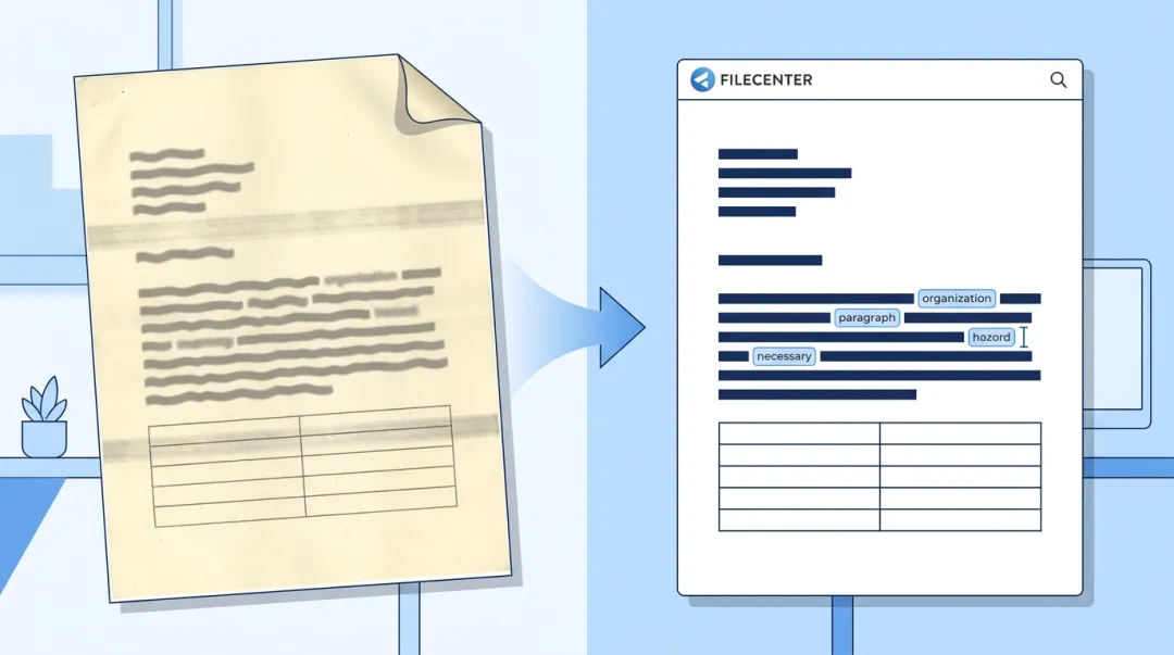 Scanned document transforming into searchable editable digital text