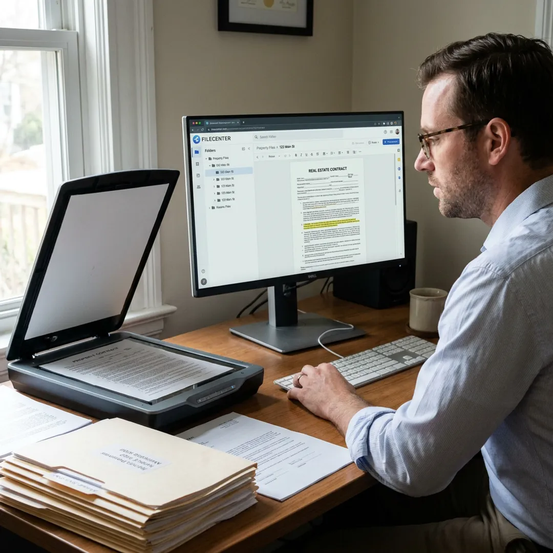 real estate professional scanning property documents
