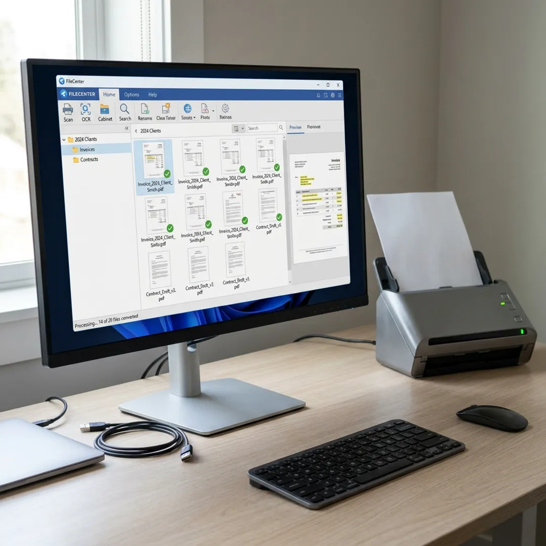 Document scanning workflow on office desk