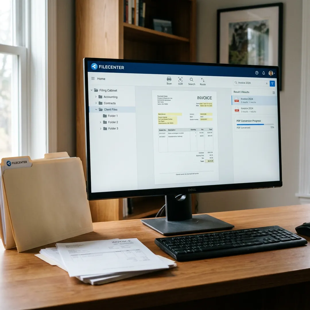 Digital filing software on a home office computer