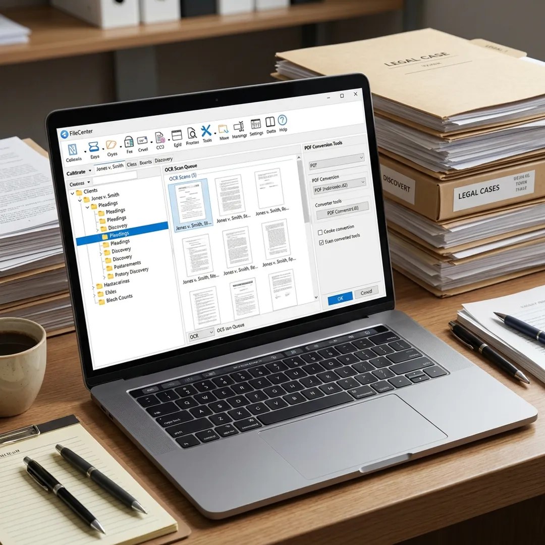 Legal document scanning workflow on computer