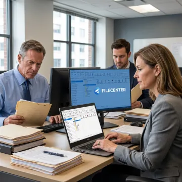 Law office staff managing digital case documents