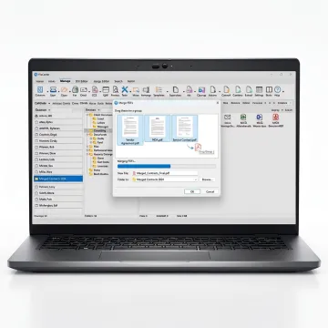 PDF files being combined on a computer