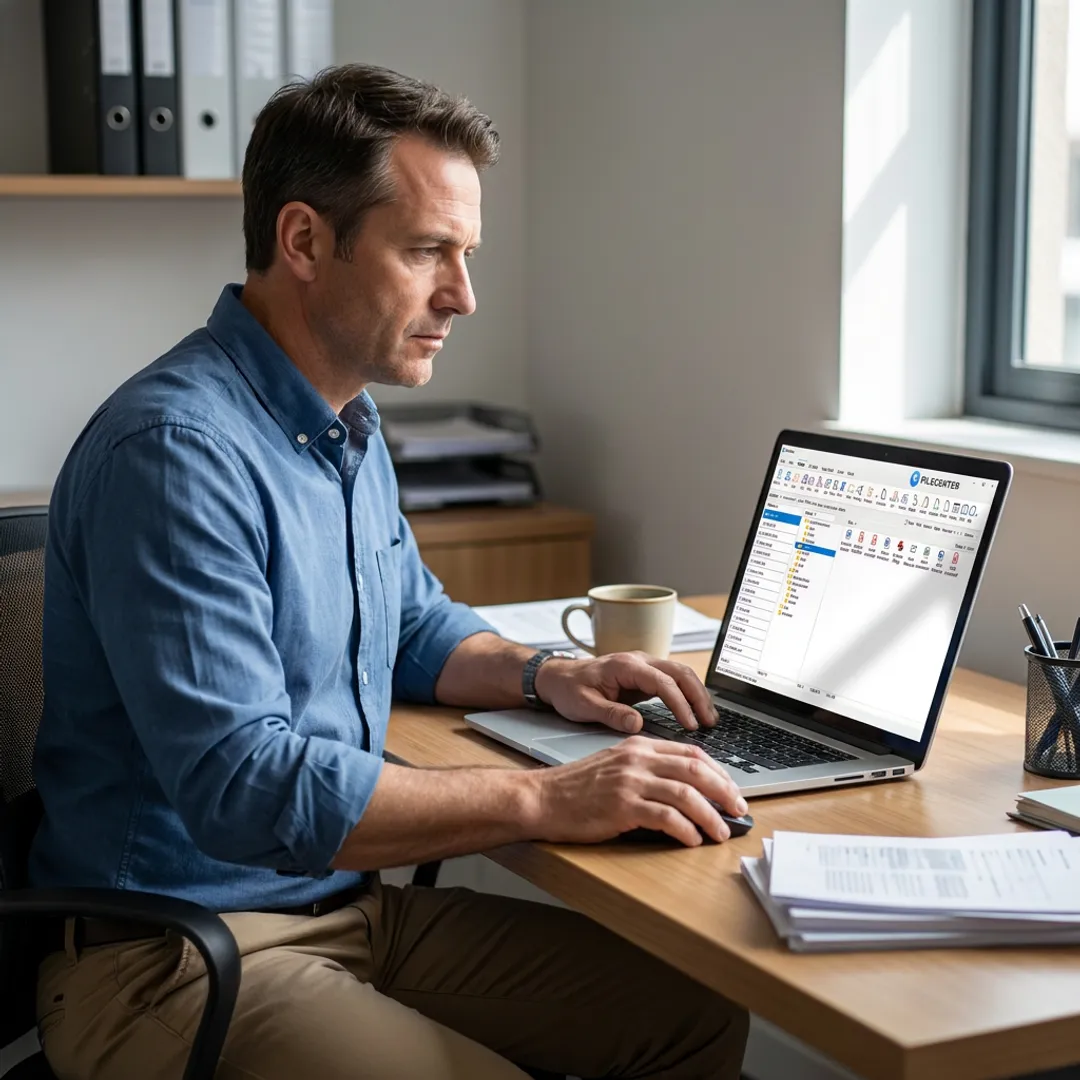 Accountant using document management software