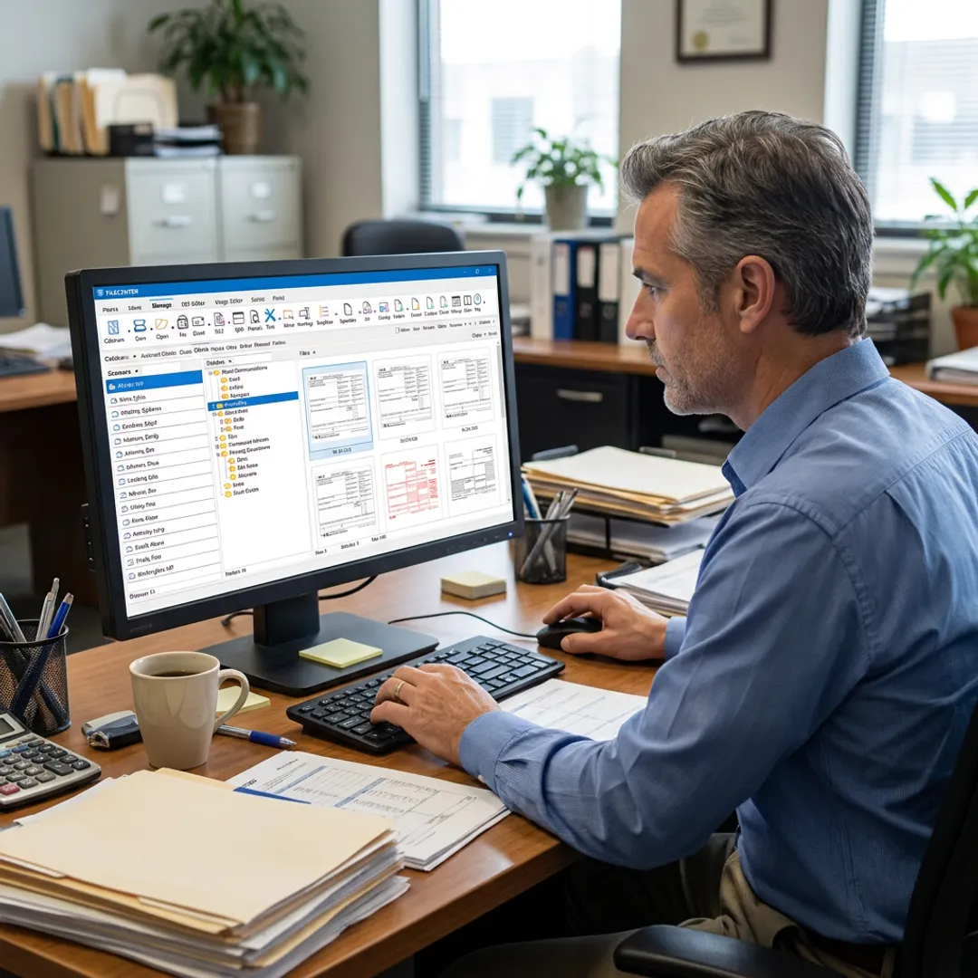 Accountant organizing digital client files