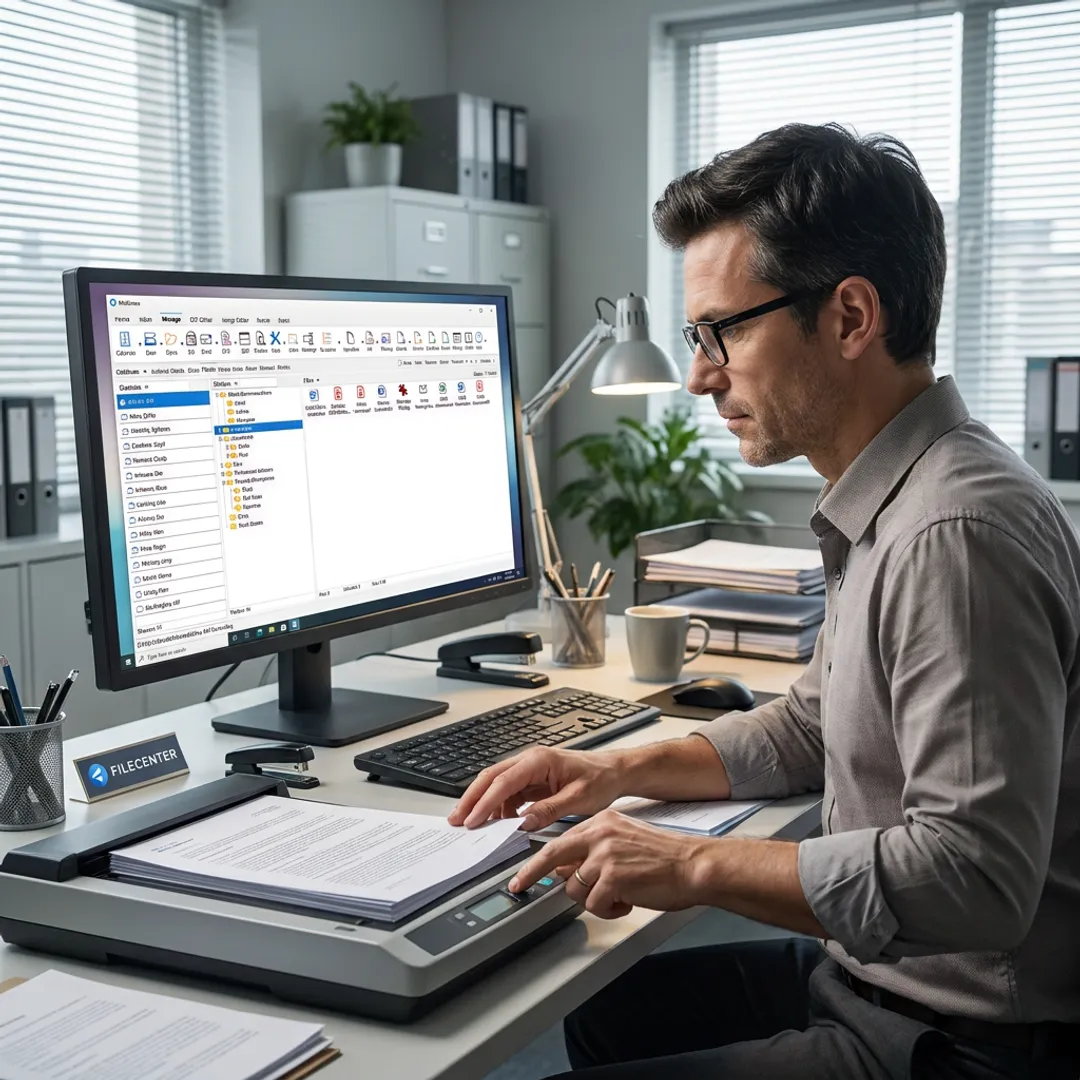 Paper files scanned into document management software