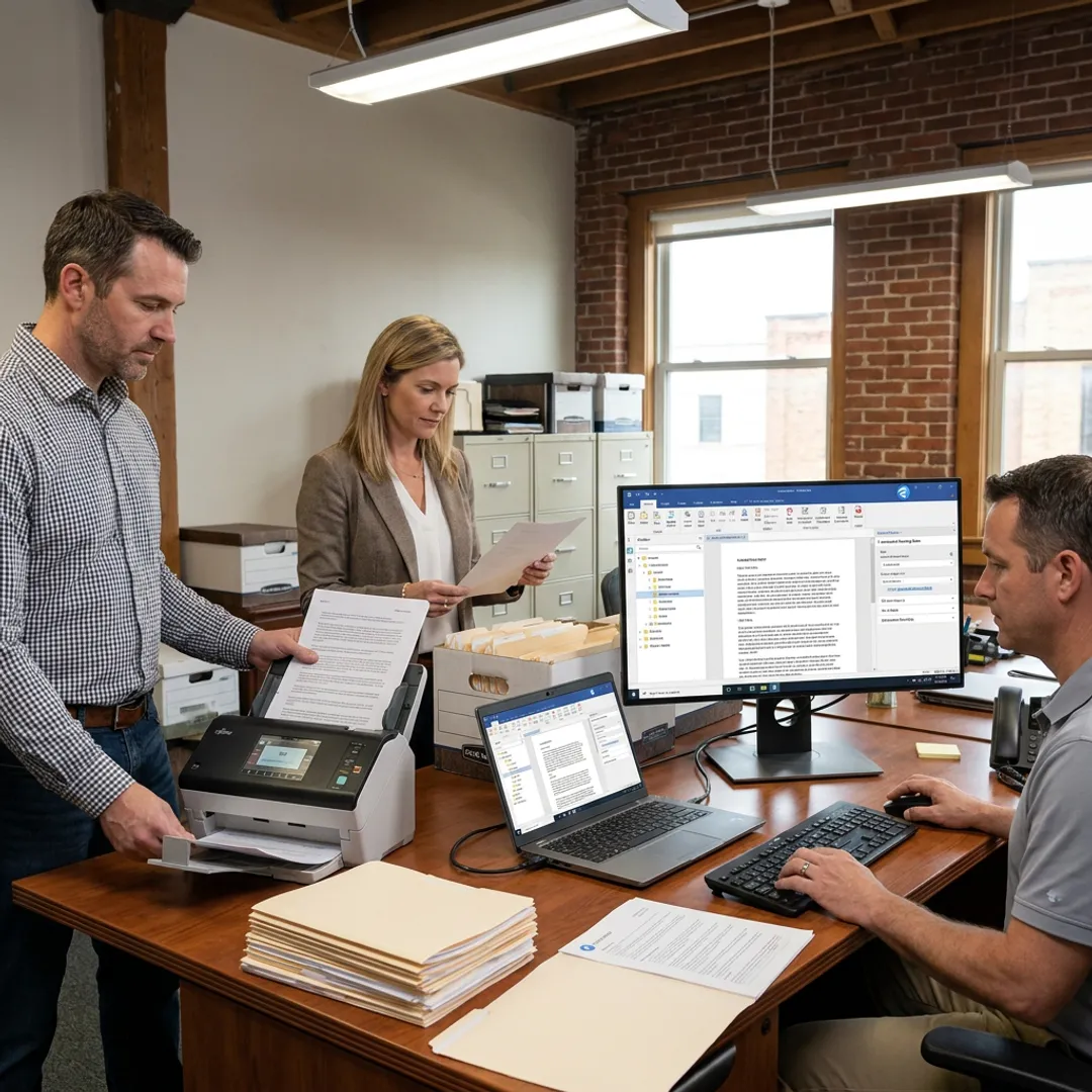 Office scanning documents into searchable filing software