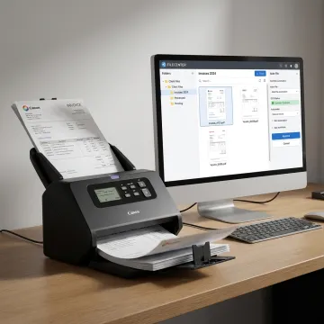 Invoice scanning workflow on desktop computer