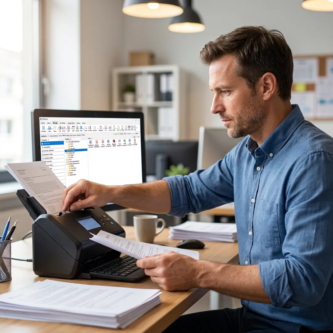 Business user organizing digital documents in FileCenter software