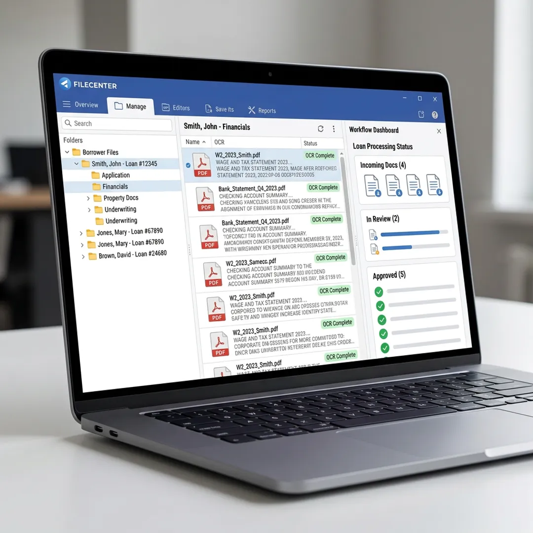 Loan documents organized in FileCenter software