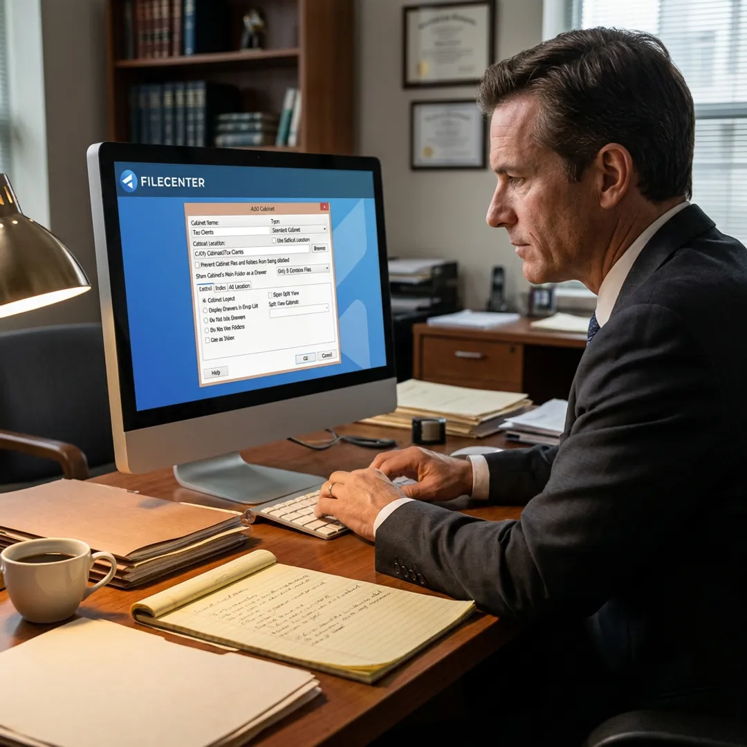 Attorney using legal document management software