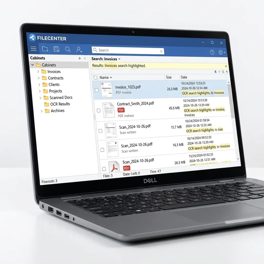 PDF documents organized in FileCenter on a Windows desktop