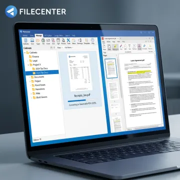 PDF conversion software on a laptop