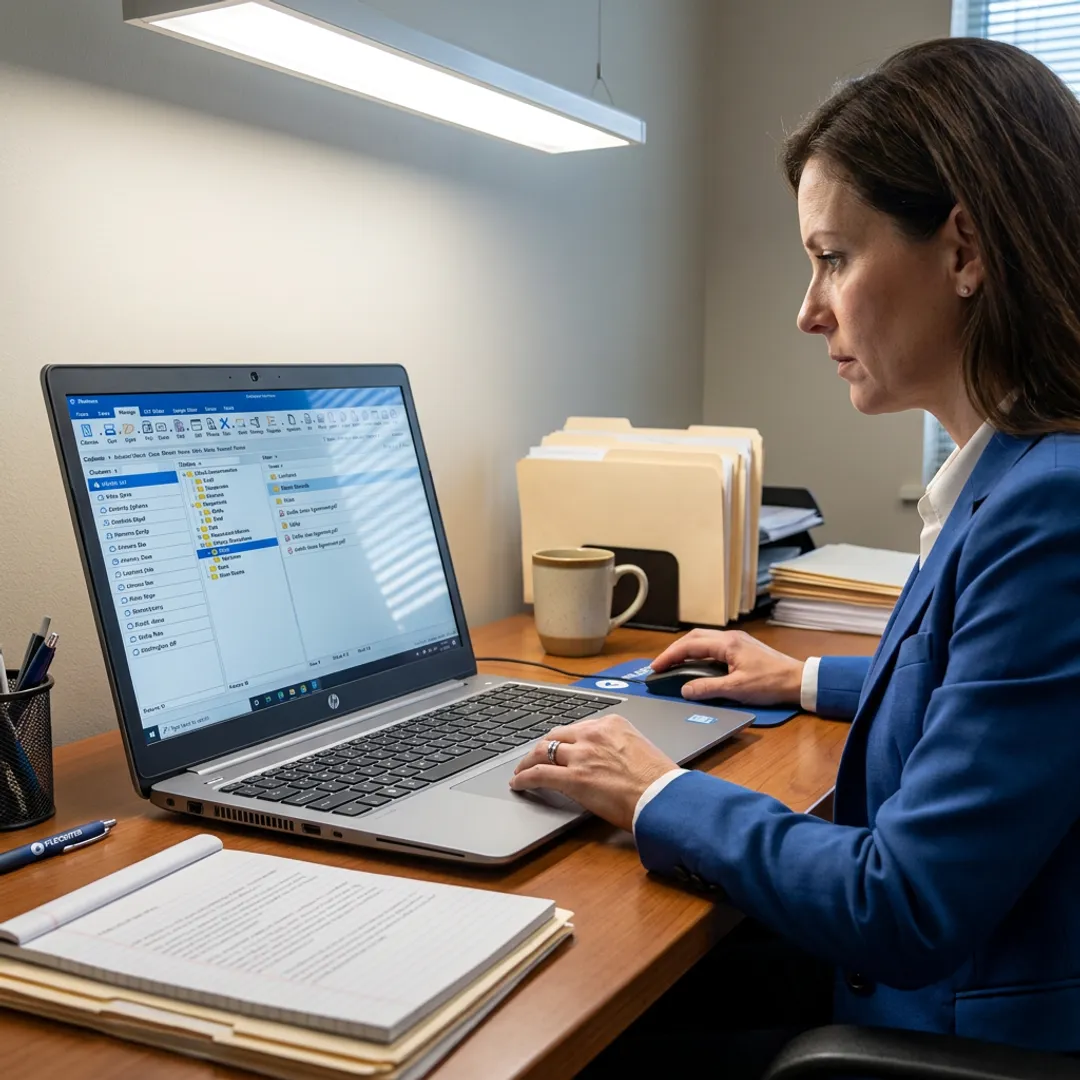 Legal team reviewing organized digital documents