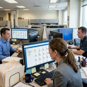 Mortgage team organizing loan documents with automation software