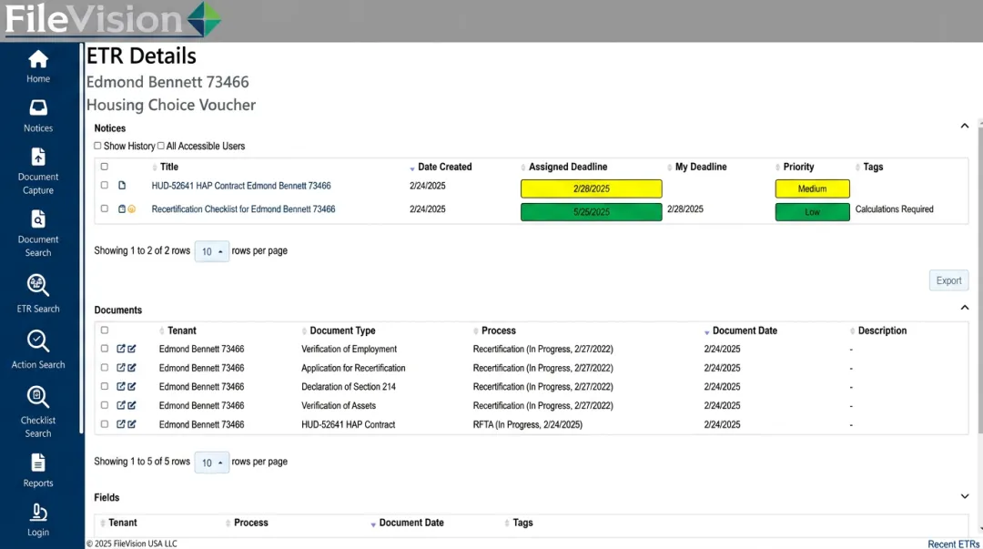 FileVision Electronic Tenant Records interface for housing authorities